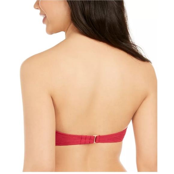 Hula Honey BERRY JAM Rhythm Rib Lace-up Bandeau Bikini Swim Top, US X-Large - Picture 2 of 4